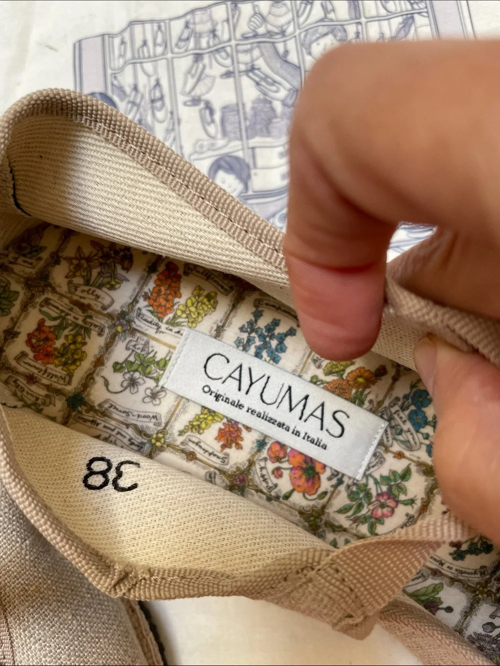 Cayumas - Women's Beige Linen Espadrille Flats with Ribbon Tie